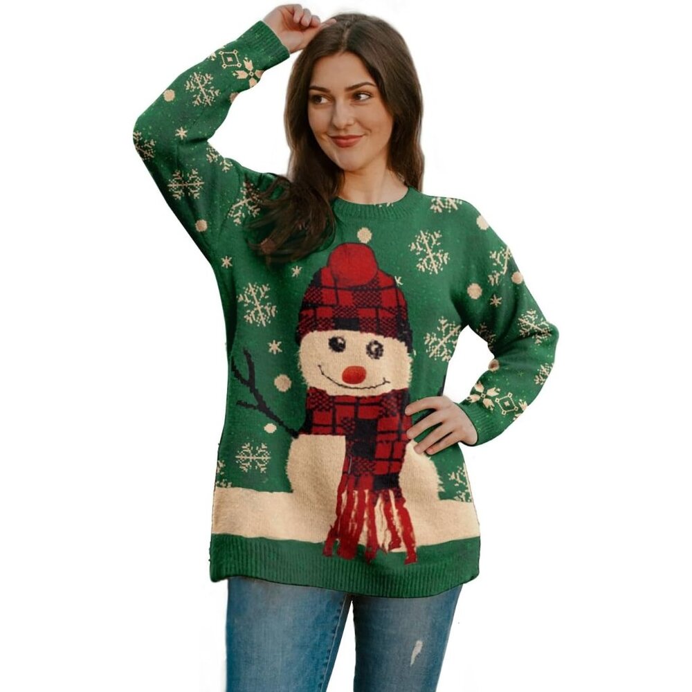Women Christmas Sweater Graphic Print Oversized Pullover Picture 157 Loose Top